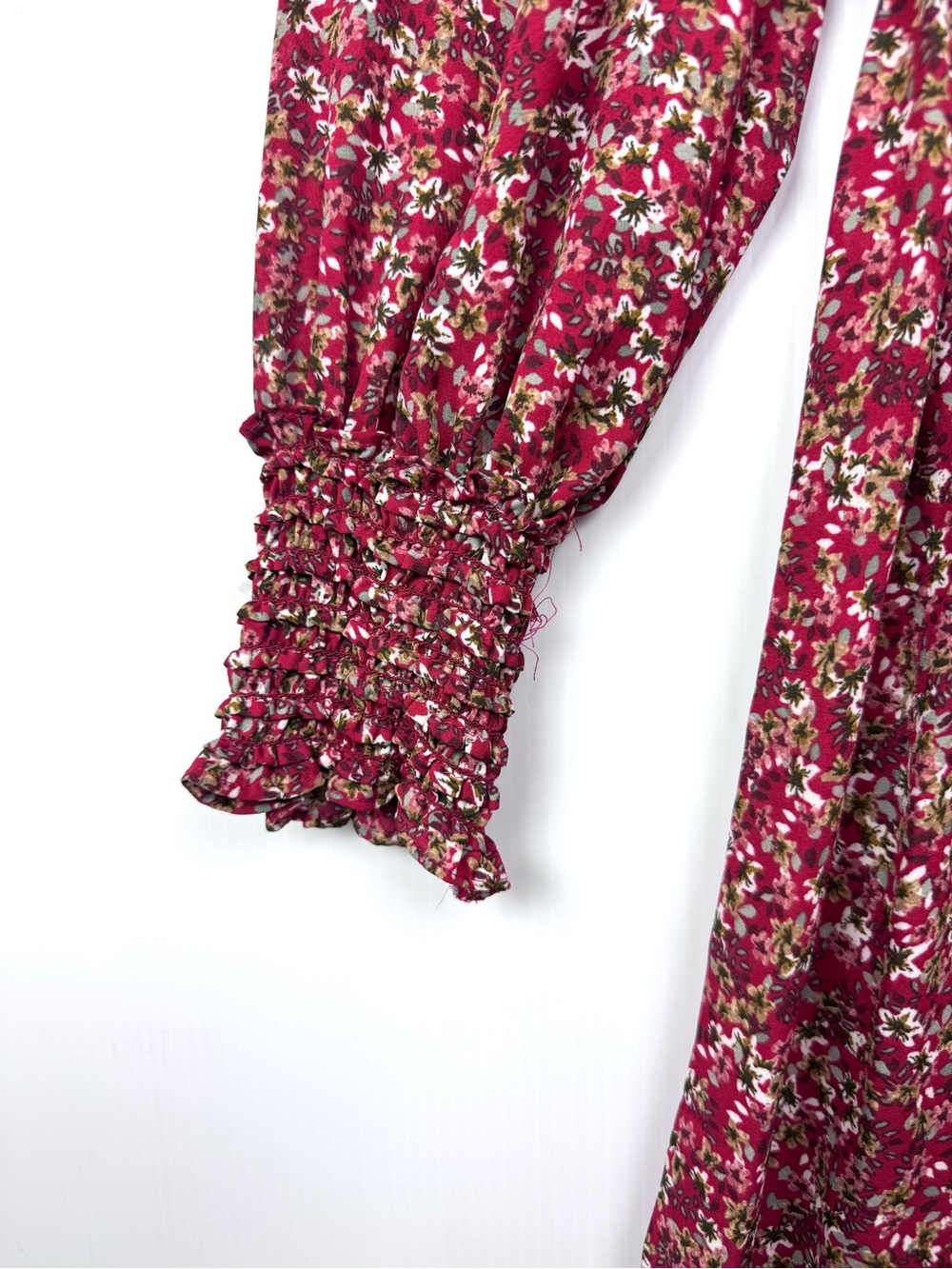 Max Studio Smocked Waist Midi Dress Red Floral Flowy V Neck Bow XS - Picture 3 of 10